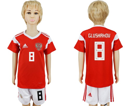 Russia #8 Glushakov Home Kid Soccer Country Jersey